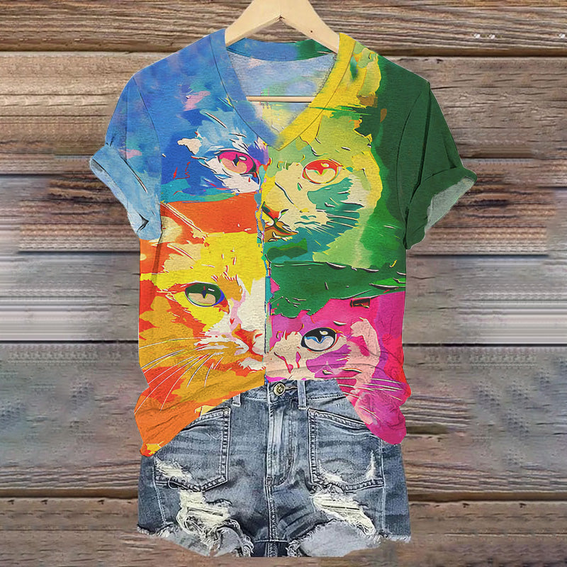 Comstylish Funny Cat Pop Art Warhol Style T-shirt