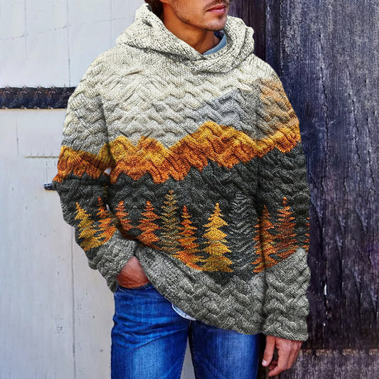 Vintage Forest Mountain Men's Cozy Hooded Sweater elevenforest