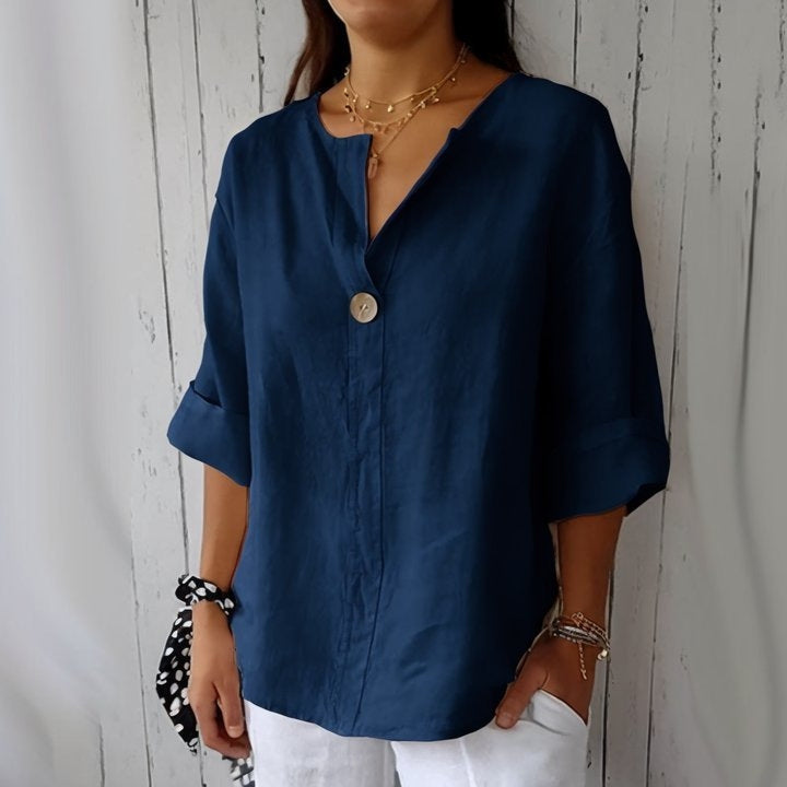 Comstylish Solid Color Linen Blend Loose Blouse