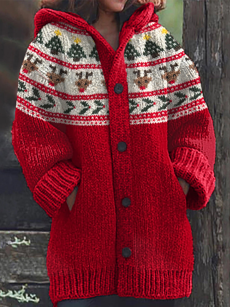 Christmas Pattern Cozy Knit Hooded Cardigan elevenforest