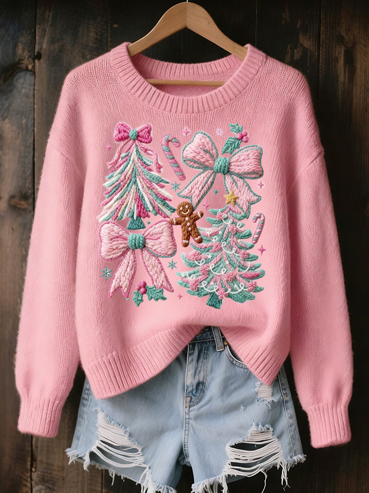 Comstylish Merry Christmas Inspired Embroidered Cozy Knit Sweater