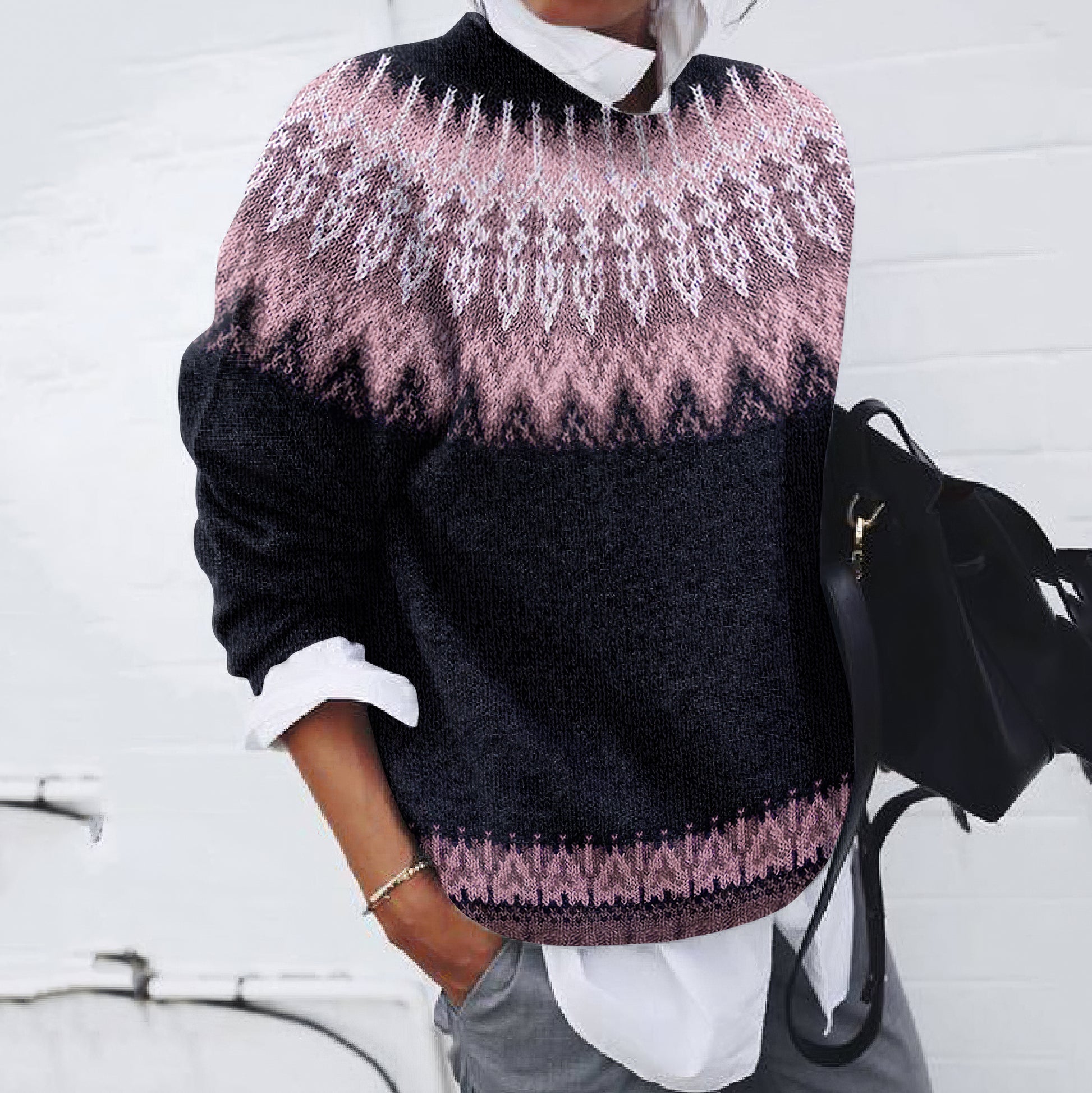 Vintage Tribal Icelandic Knit Contrast Pattern Sweater elevenforest