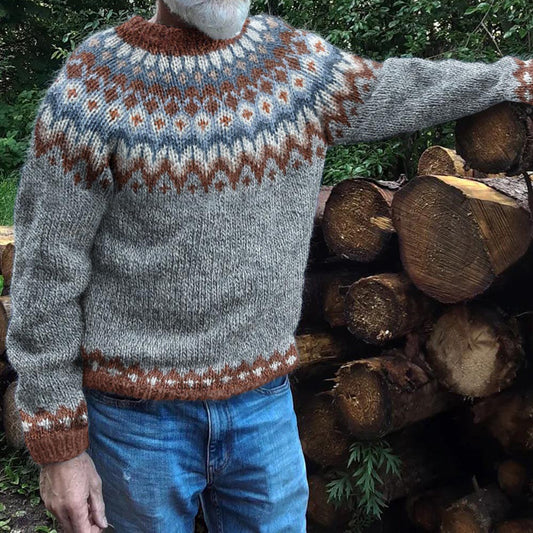 Men's Retro Geometry Jacquard Icelandic Cozy Knit Sweater elevenforest