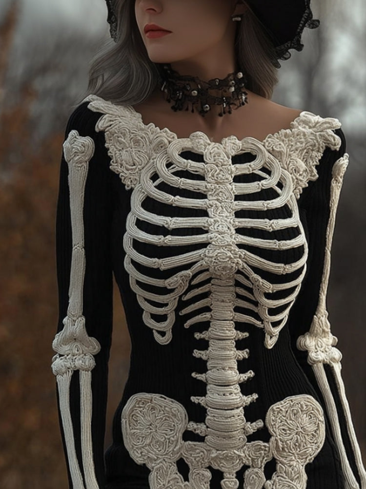 Halloween White Skull Round Neck Sweater artswardrobe