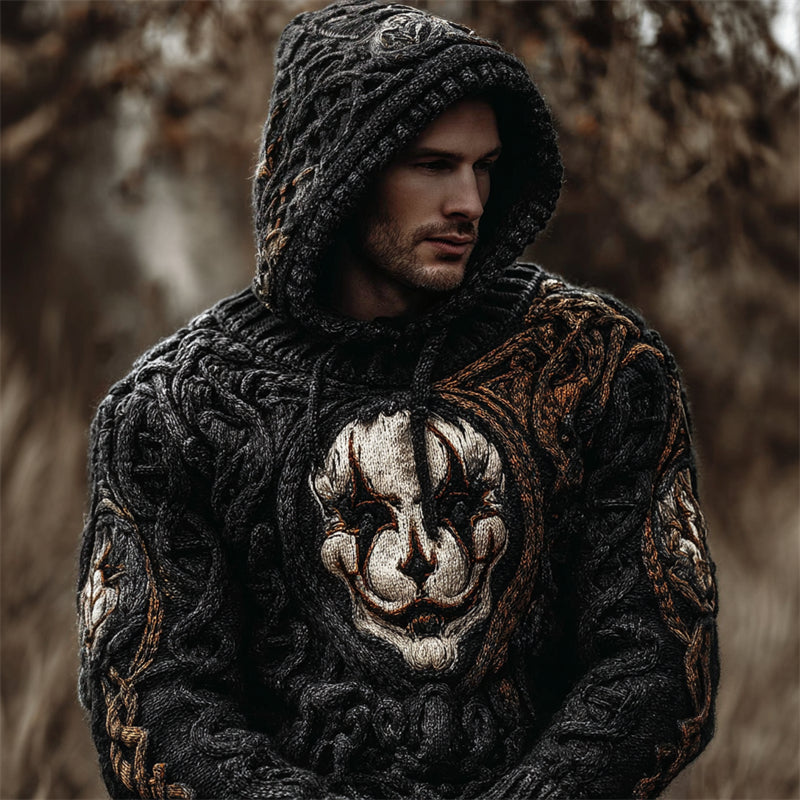 Men's Halloween Clown Face Celtic Cozy Knit Hooded Sweater artswardrobe