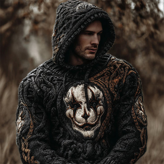 Men's Halloween Clown Face Celtic Cozy Knit Hooded Sweater artswardrobe