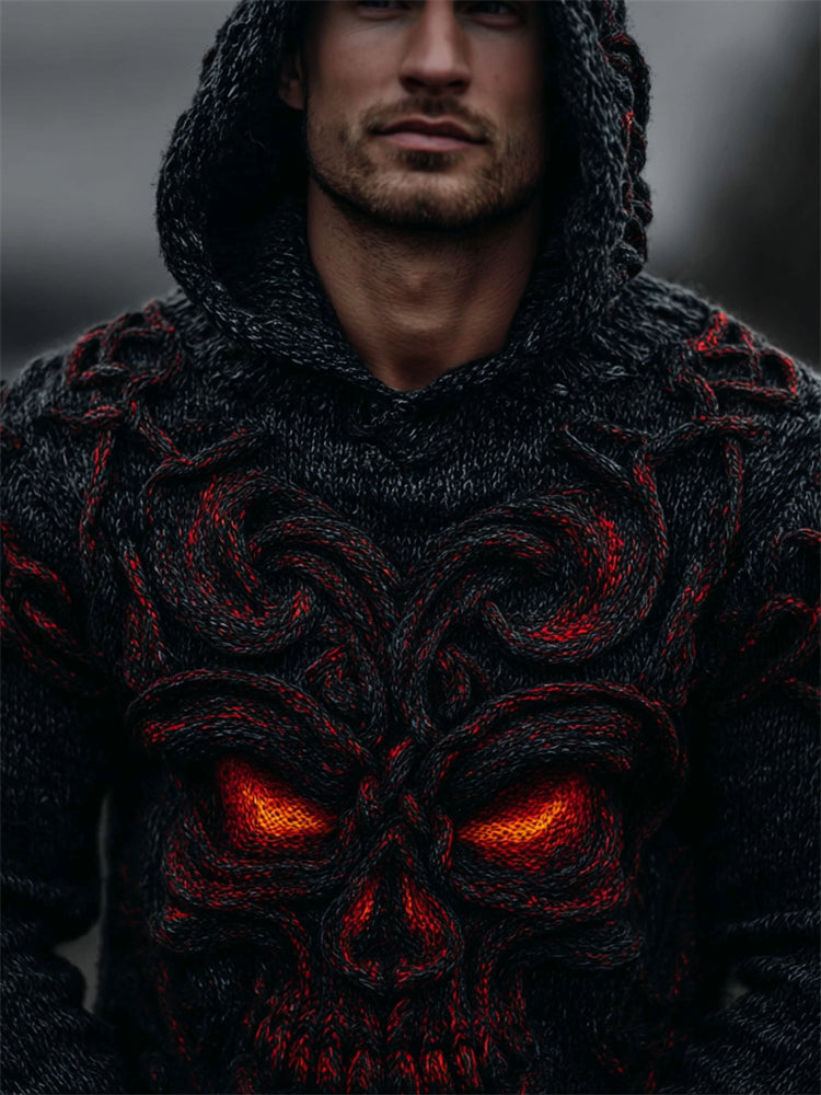 Men‘s Viking Celtic Skull Cozy Chunky Hooded Sweater artswardrobe