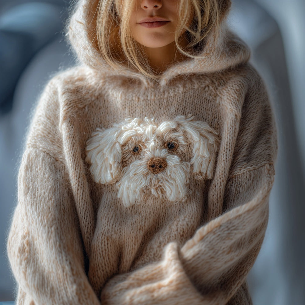 Cute Fuzzy Dog Embroidered Comfy Hooded Sweater artswardrobe