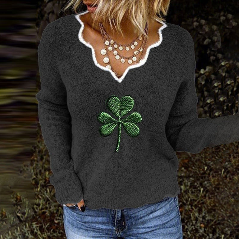 Women's St. Patrick's Day Shamrock Jacquard Sweater elevenforest