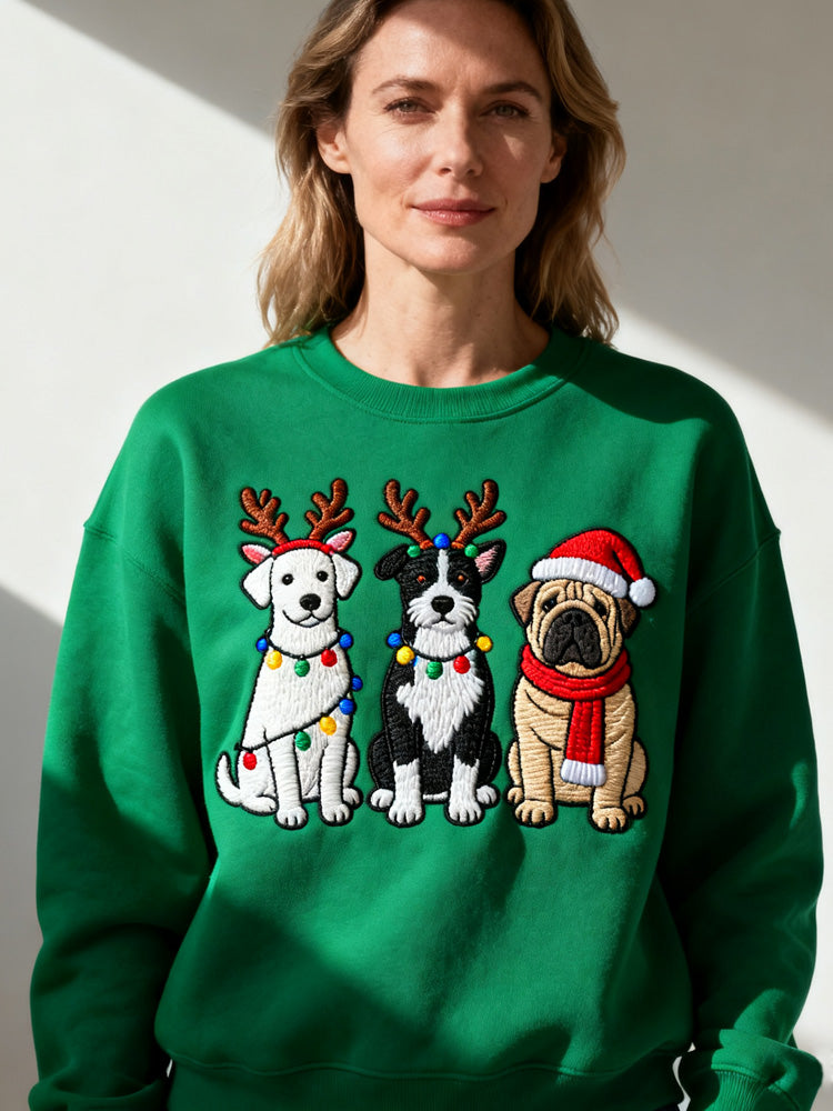 Comstylish Merry Christmas Dog Knitted Print Sweatshirt