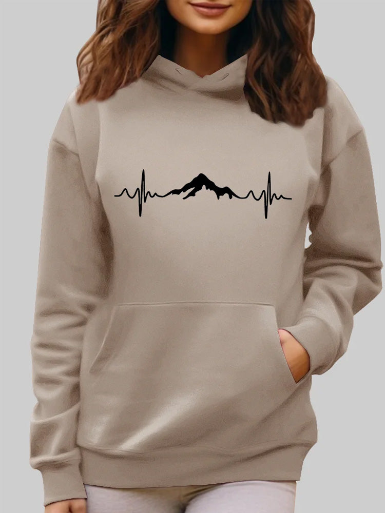 Comstylish Women's Outdoor Mountains Heartbeat Printed Hoodie