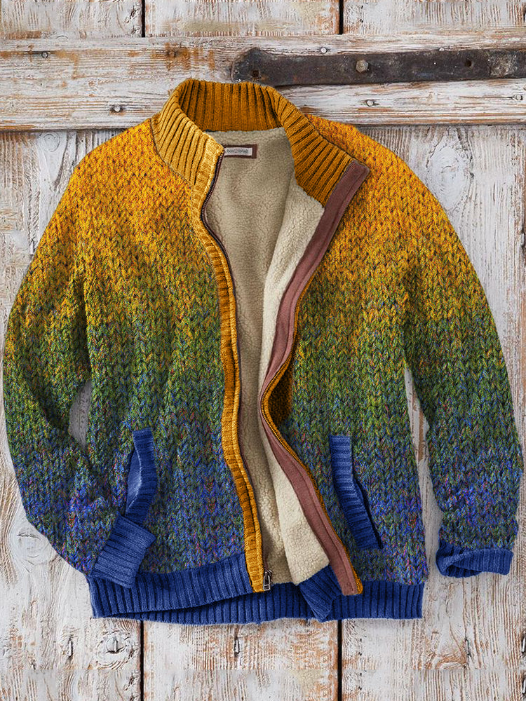 Men's Gradiant Art Crochet Cozy Knit Zip Cardigan elevenforest