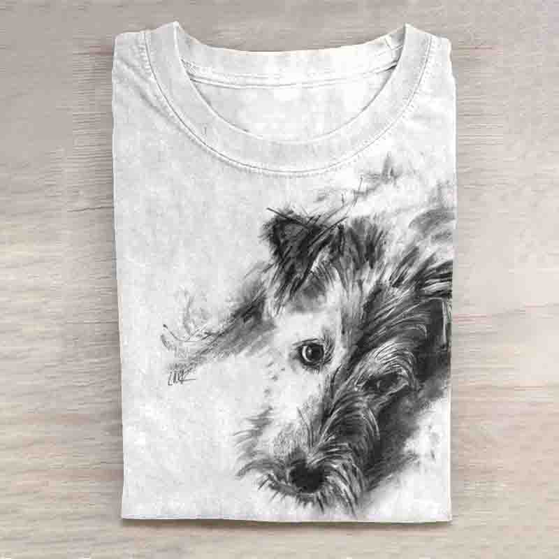 Comstylish Lazy Dog Art Print Casual Short Sleeve T-Shirt