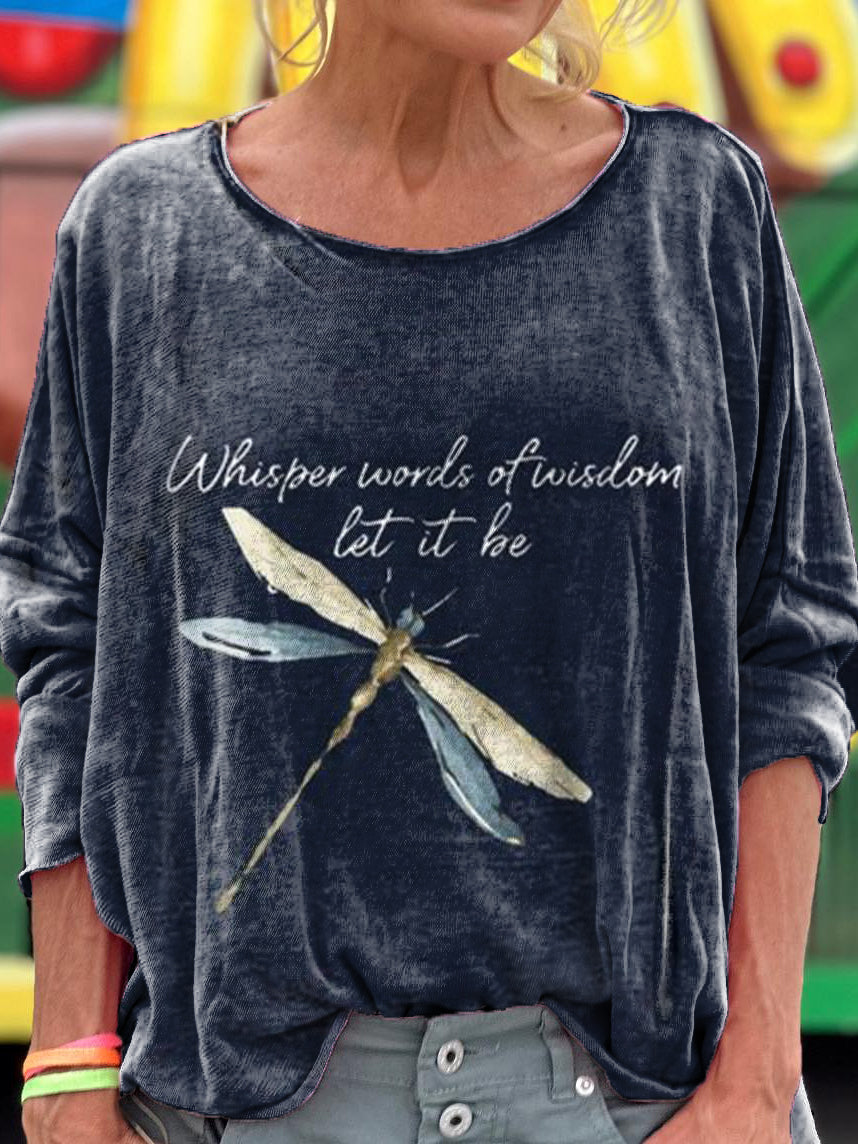 Women's Hippie Dragonfly Art Print Casual Long Sleeve T-shirt