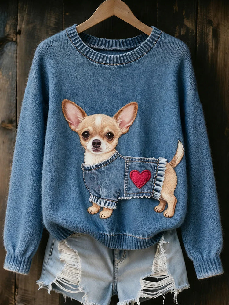 Women's Vintage Art Animal Print Cozy Knit Sweater artswardrobe