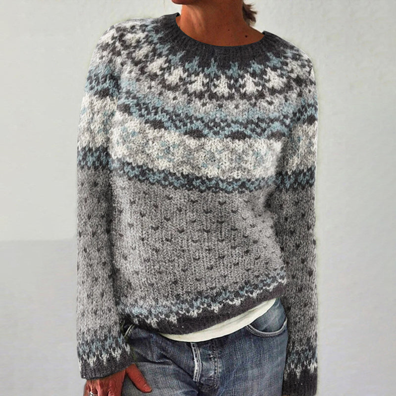 Fairman Island Jacquard Vintage Contrast Polka Dot Print Crew Neck Sweater elevenforest