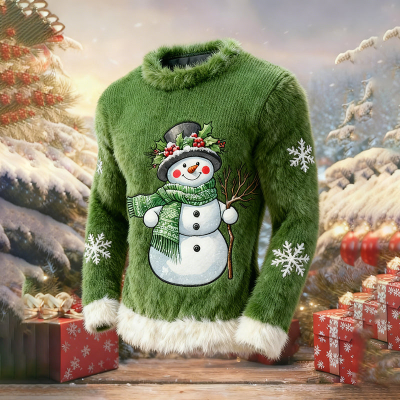 Comstylish Christmas Snowman Pattern Warm Crew Neck Sweater