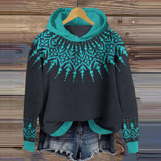 Vintage Fairman Island Geometric Knitted Hooded Sweater elevenforest