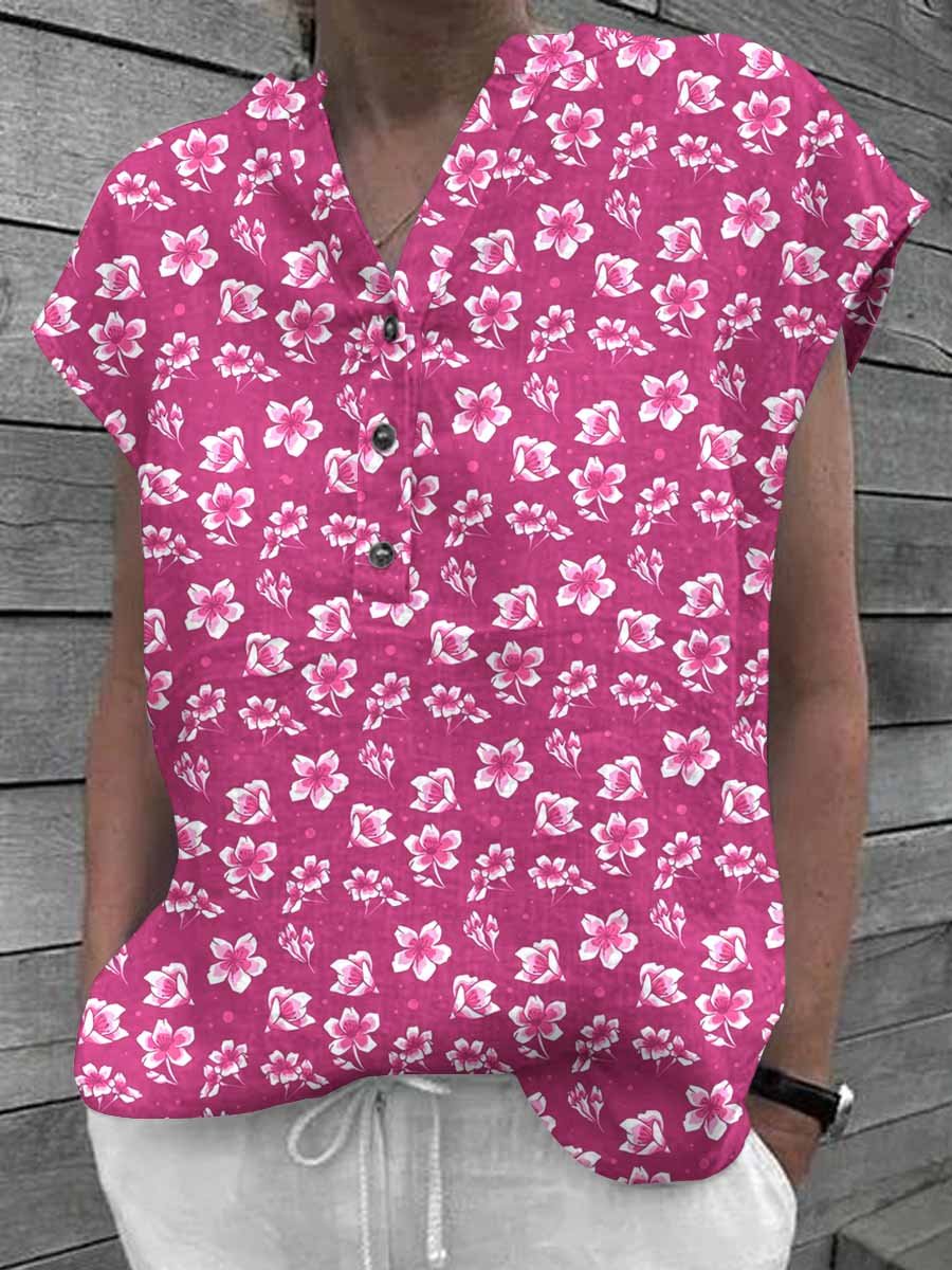 Women's Floral Art Casual Cotton Shirt Tops