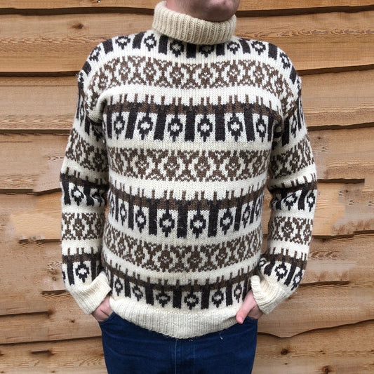 Men's Turtleneck Sweater With Vintage Iceland Jacquard Pattern elevenforest