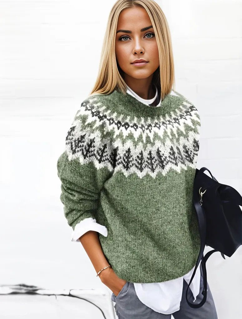 Rubí® | Green, airy long-sleeved sweater with a print