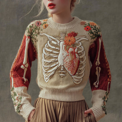 Halloween Antique Human Anatomy Splicing Knitted Sweater artswardrobe