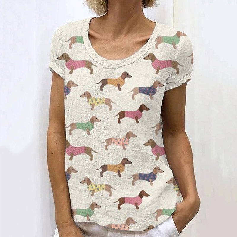 Comstylish Vintage Dachshund Women's Linen T-shirt