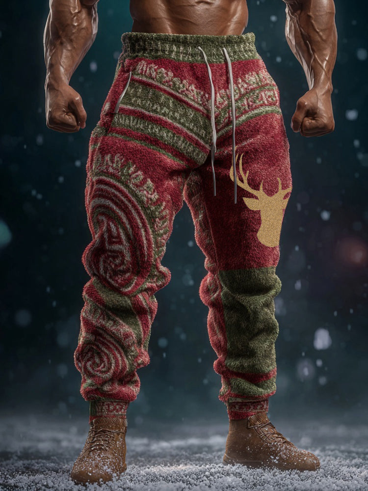 Comstylish Men's Vintage Christmas Inspired Art Cozy Plush Sweatpants
