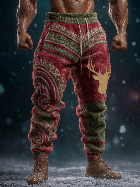 Comstylish Men's Vintage Christmas Inspired Art Cozy Plush Sweatpants