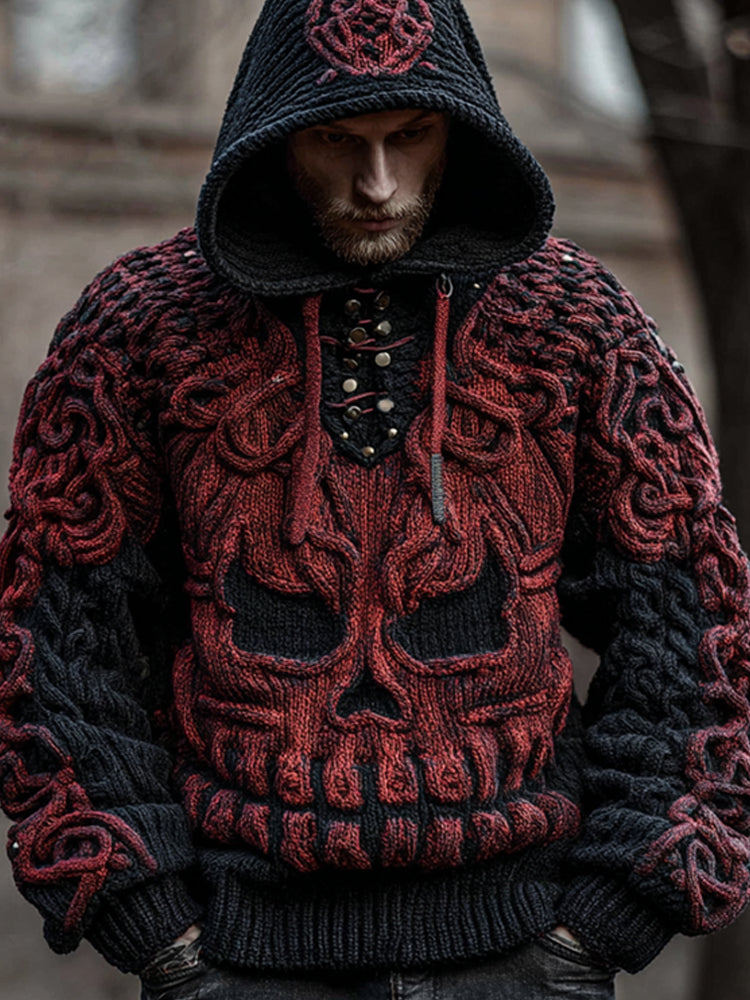 Men's Vintage Evil Smiley Face Warm Hooded Sweater elevenforest