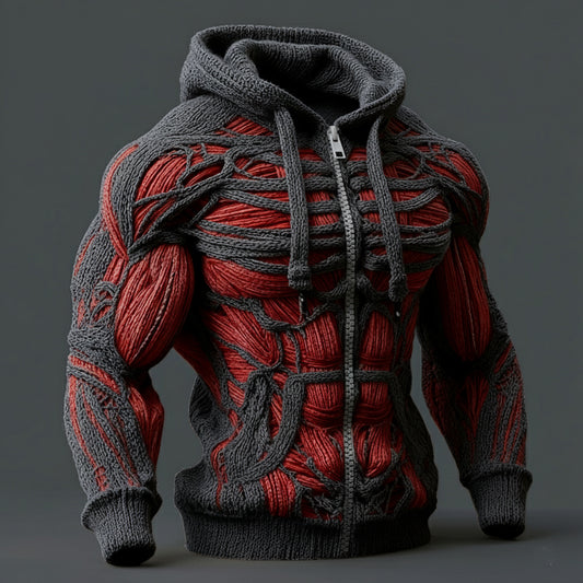 Line Art Men's Knitted Warm Zip-up Hooded Sweater artswardrobe