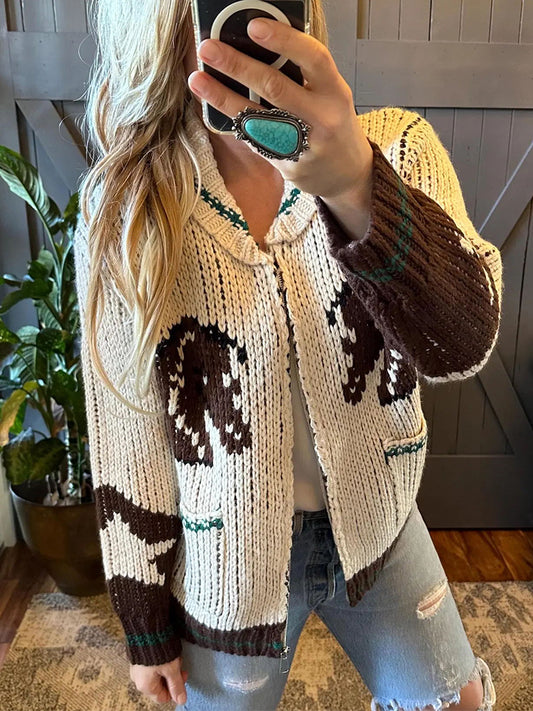 Vintage Western Horse Cozy Soft Knit Cardigan elevenforest