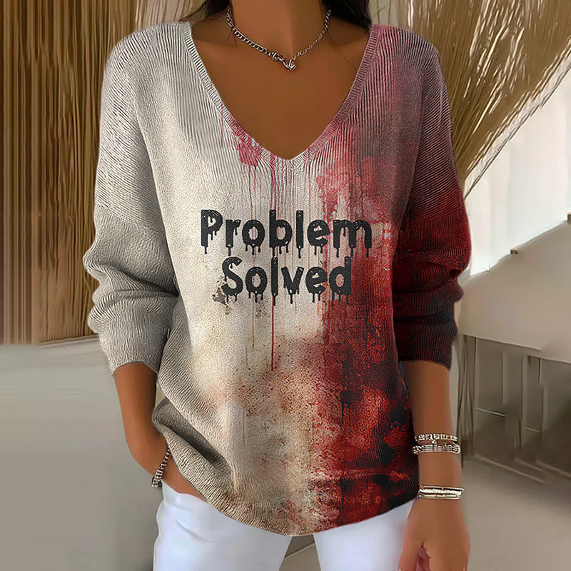 Classic Halloween Problem Solve Art Inspired V Neck Cozy Knit Sweater artswardrobe