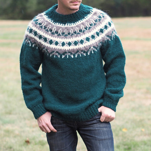 Men'S Vintage Knitted Jacquard Crew Neck Sweater elevenforest