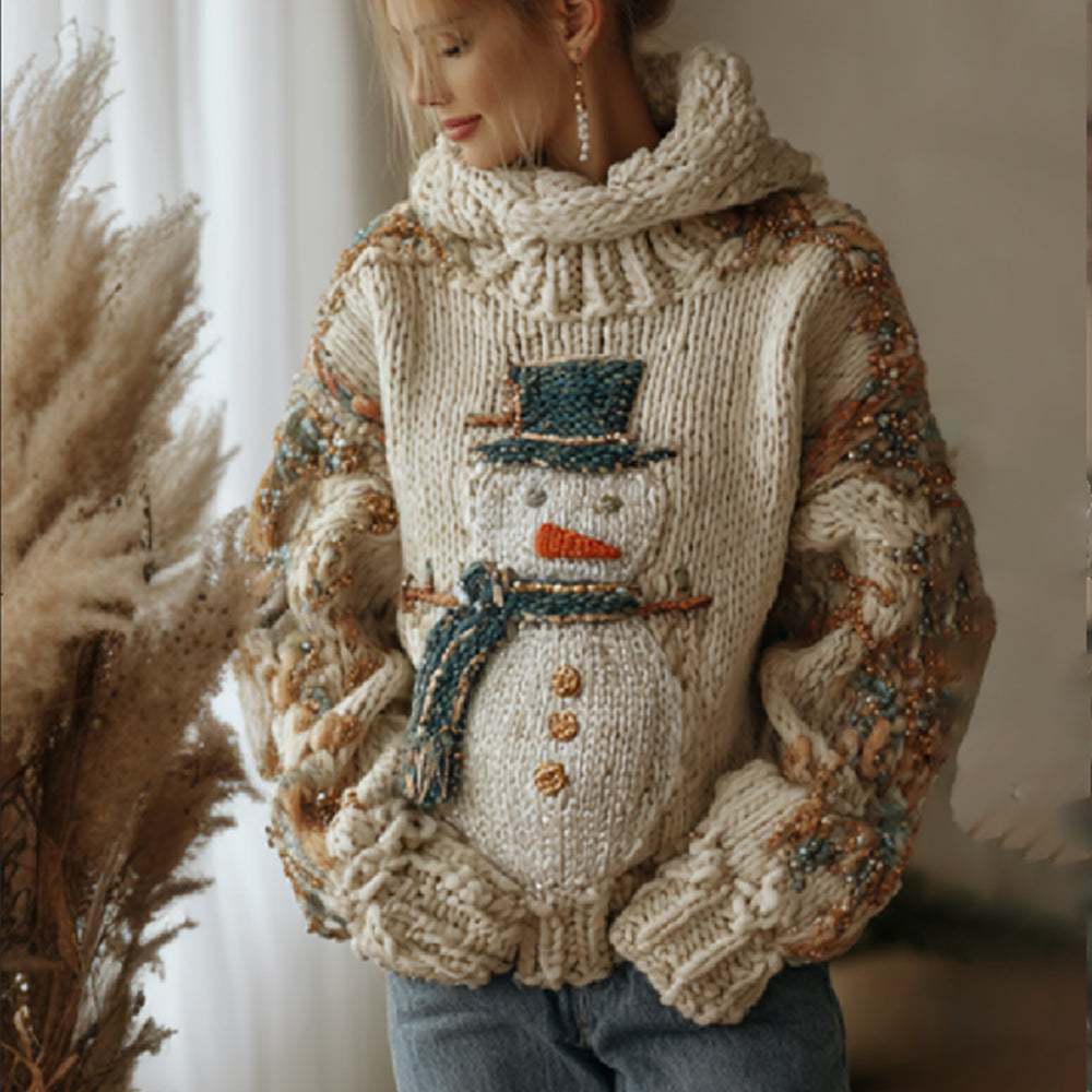 Women's Vintage Christmas Snowman Limited Edition Hooded Sweater artswardrobe