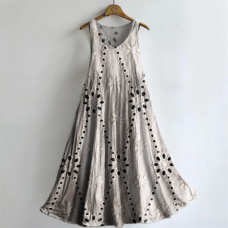 Women's Floral Art Print V-Neck Pocket Cotton Dress