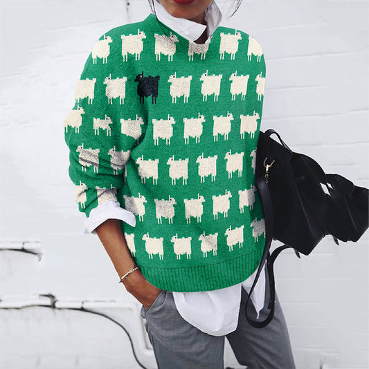 Vintage Icelandic Sheep Knitted Jacquard Women's Sweater elevenforest