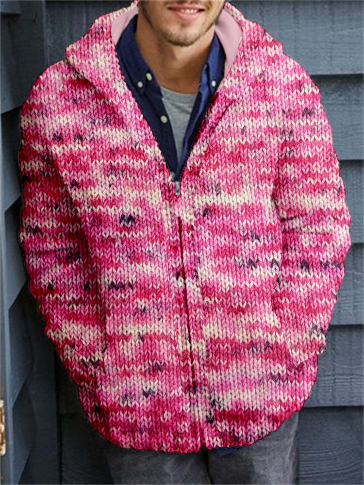 Men's Retro Speckled Cozy Full Zip Hooded Cardigan elevenforest