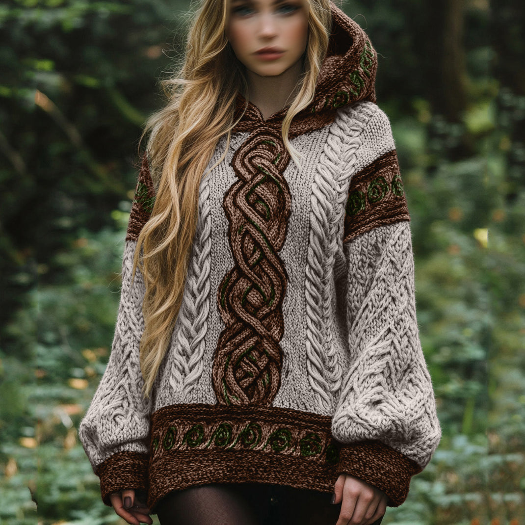 Women's Irish Celtic Knot Jacquard Hooded Sweater artswardrobe