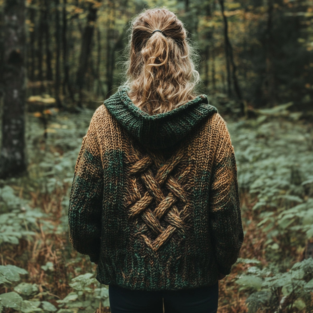 Women's Vintage Celtic Knot Gradient Jacquard Comfort Knit Hooded Cardigan artswardrobe