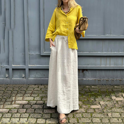 Women's Fashion Solid Color Cotton And Linen Two-piece Set artswardrobe