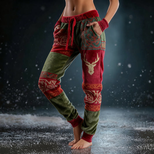 Comstylish Vintage Viking Inspire Christmas Pattern Cozy Plush Pants