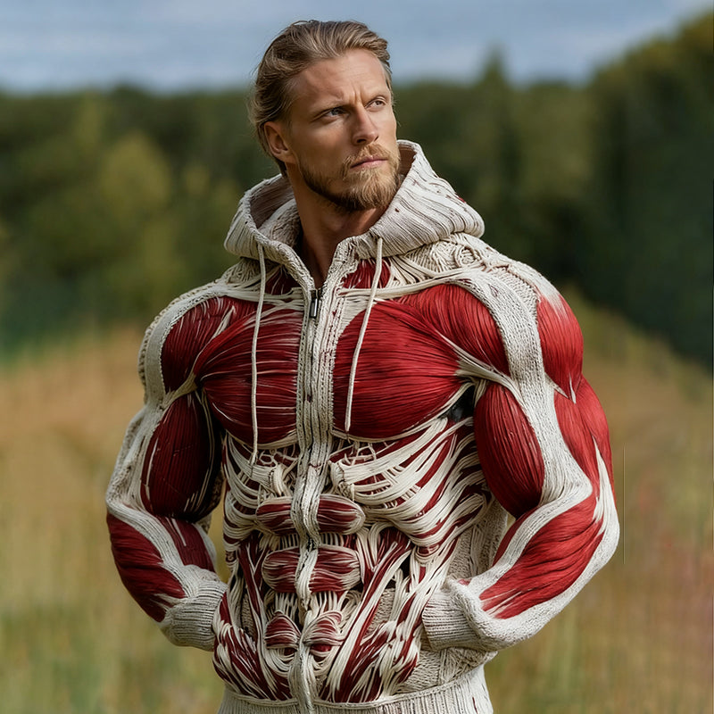 Muscles Anatomical Art Men's Casual Warm Zip-up Sweater artswardrobe