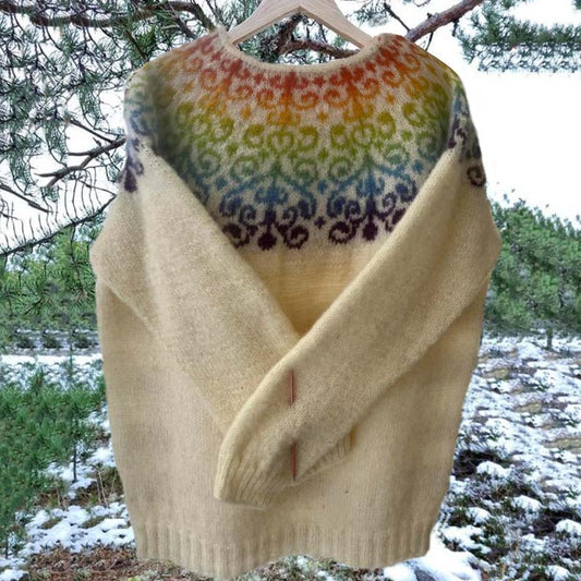 Unisex Vintage Icelandic Rainbow Knit Jacquard Warmth Crew Neck Sweater elevenforest