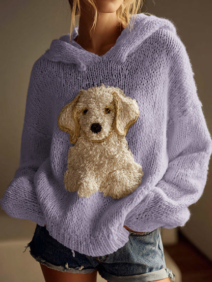 Classic Fuzzy Golden Retriever Dog Felt Cozy Knit Hooded Sweater artswardrobe
