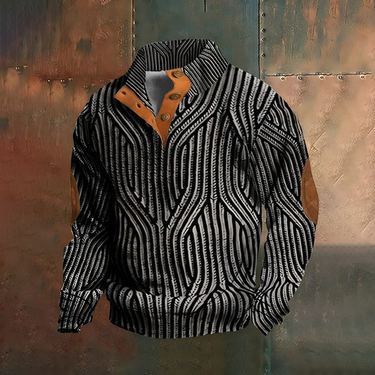 Men's Vintage Country Western Knit Henley Stand Collar Casual Sweatshirt elevenforest