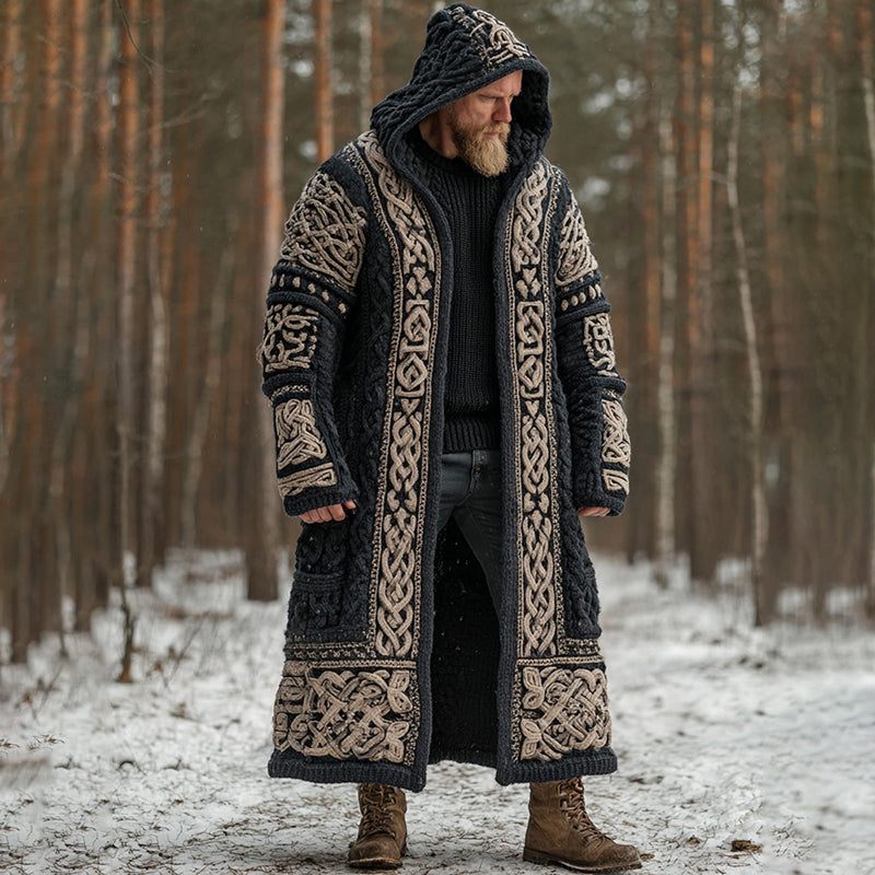 Men's Viking Celtic Knot Art Pocket Mid-length Cardigan Sweater artswardrobe