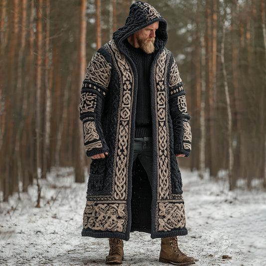 Men's Viking Celtic Knot Art Pocket Mid-length Cardigan Sweater artswardrobe