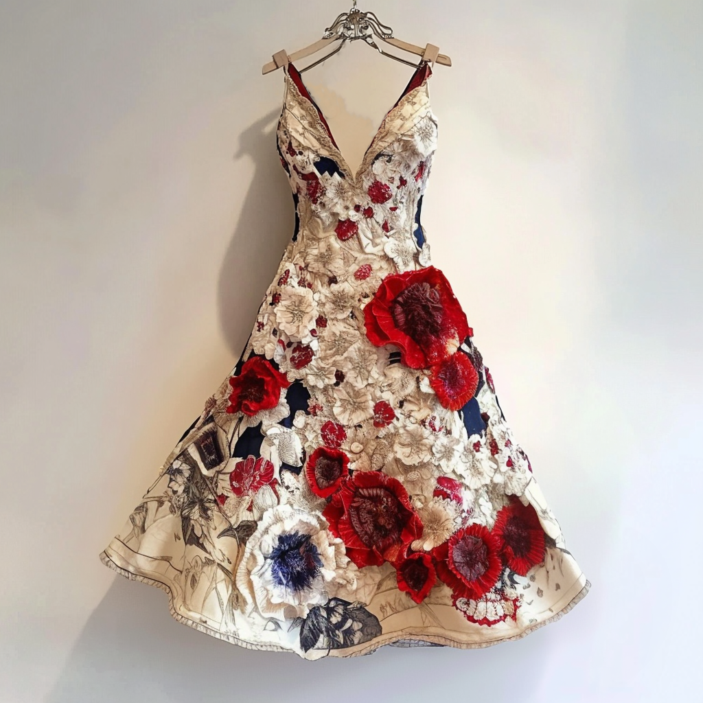 Women's Colorful Floral Art Print Slip Dress artswardrobe