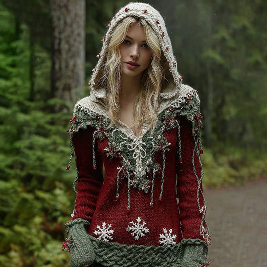 Women's Christmas Snowflake Celtic Knot Hooded Sweater artswardrobe